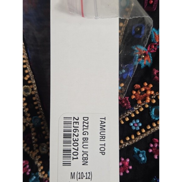 Soft Surroundings Top Womens M Blue Tamuri Embroidered Beaded Tunic Boho Hippie - Picture 10 of 11